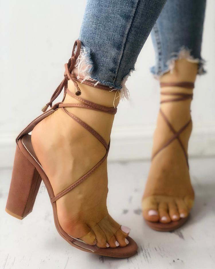 

Transparent Lace-Up Chunky Heeled Sandals