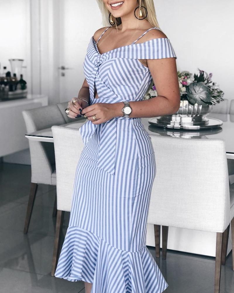 

Cold Shoulder Striped Pep Hem Dress