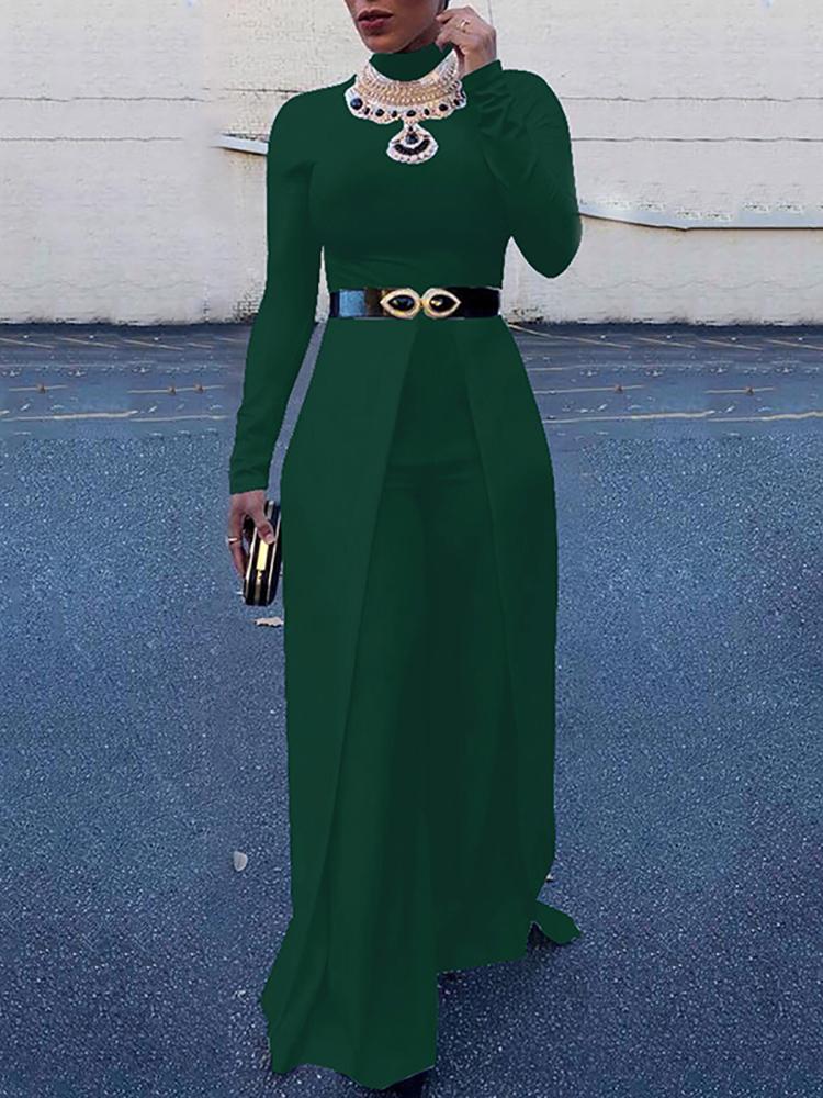 

Women High Neck Wide Leg Jumpsuit, Dark green