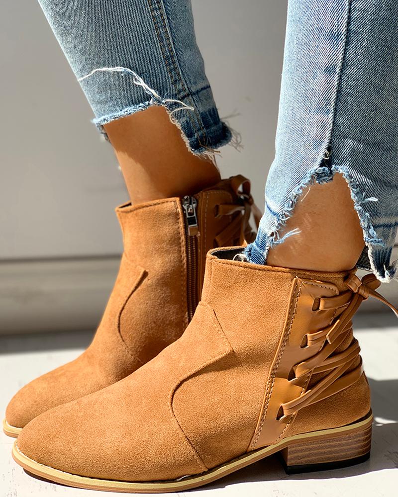 

Pointed Toe Lace-up Chunky Heeled Boots