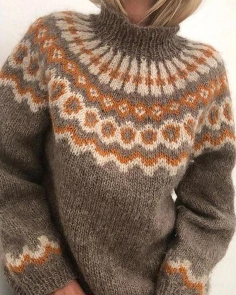 

Colorblock Fluffy Long Sleeve Knit Sweater, Khaki