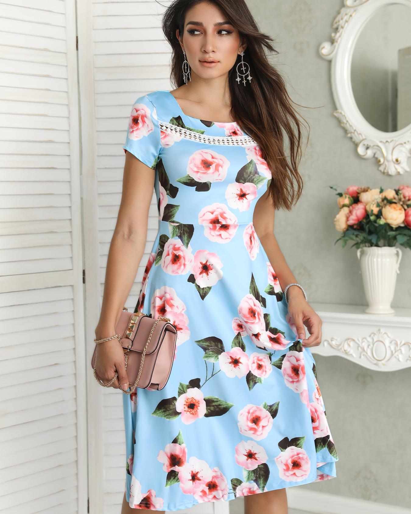 

Fashion Floral Short Sleeve Midi Dress