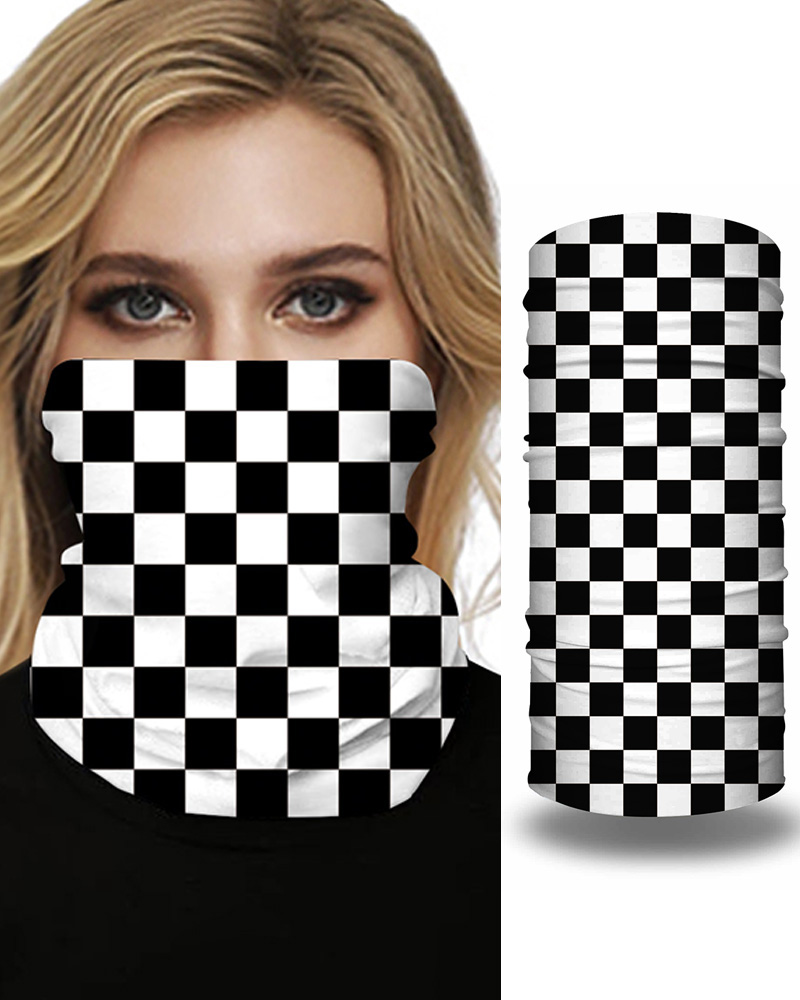

Grid Print Breathable Face Bandana Magic Scarf Headwrap Balaclava, Black