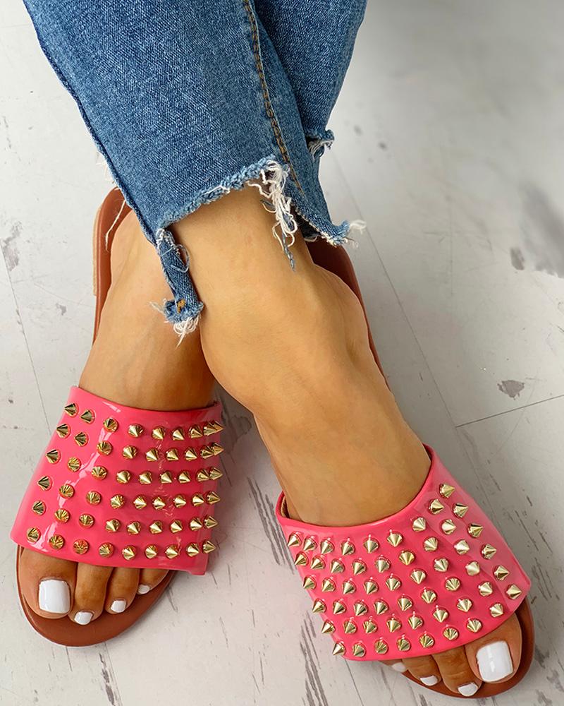 

Rivet Design Casual Flat Sandals Slipper, Pink
