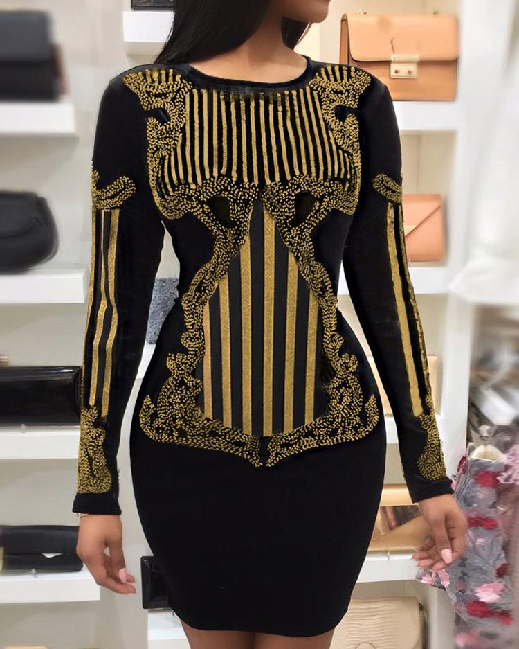 

Retro Sequined Bodycon Dress, Black