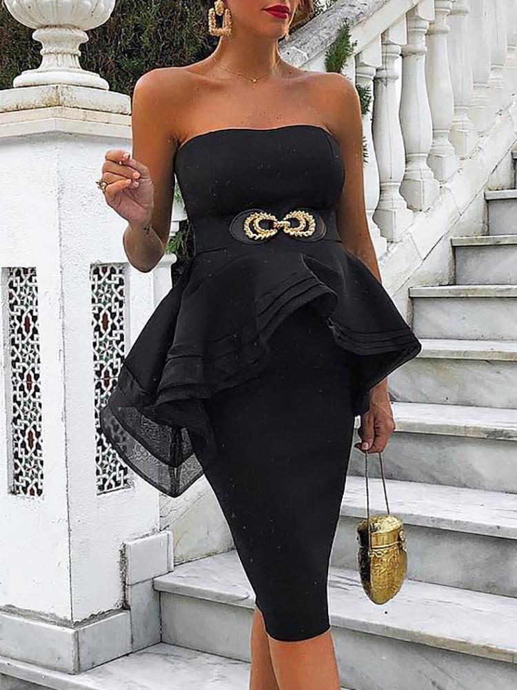 

Layered Ruffles Tube Party Dress, Black