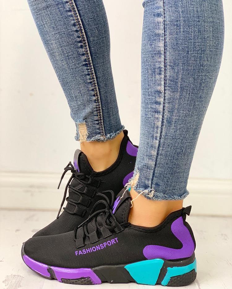 

Colorblock Net Surface Breathable Lace-Up Sneakers