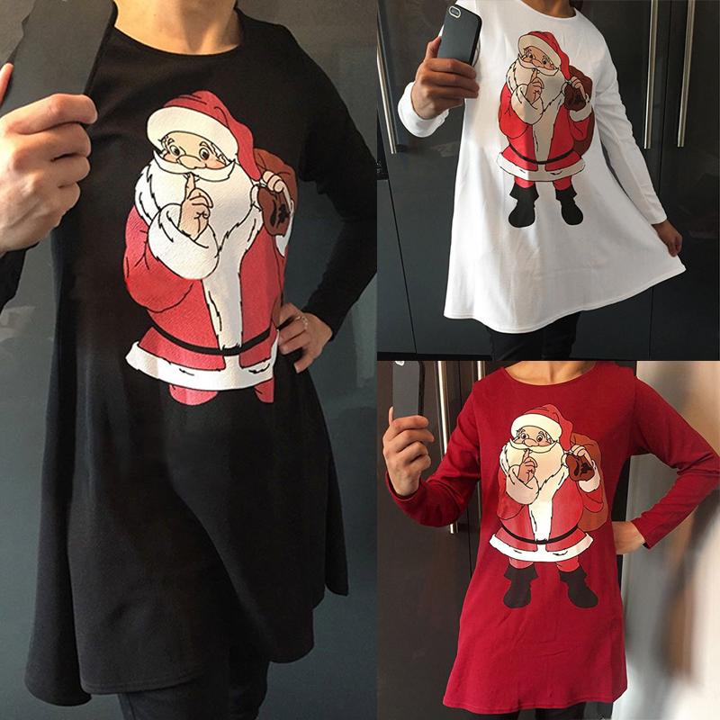

Fashion Christmas Santa Claus Print Casual Mini Dress, Red