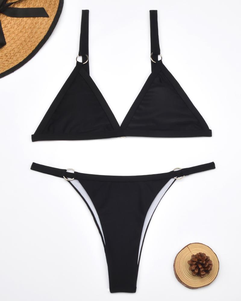 

O-ring Design Triangle Bikini Set, Blue