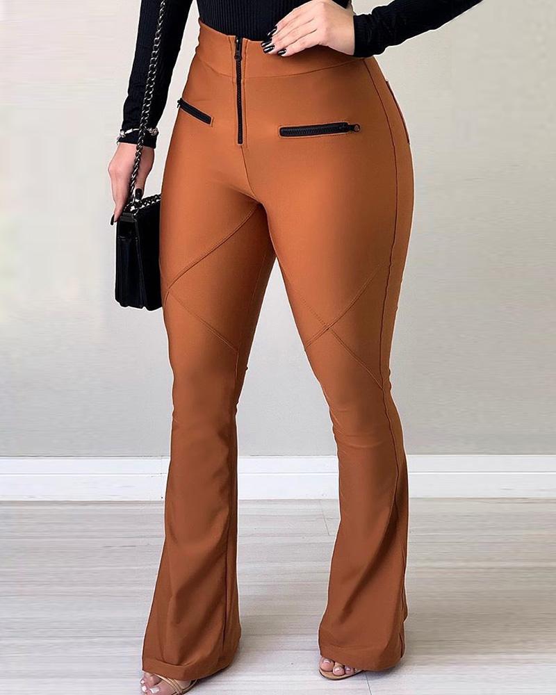 

High Waist Zipper Design Bell-bottomed Pants