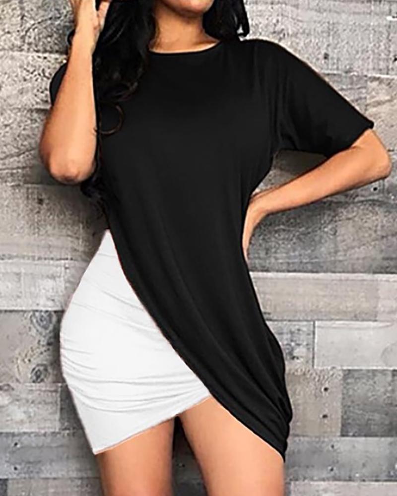 

Colorblock Surplice Wrap Bodycon Dress, White