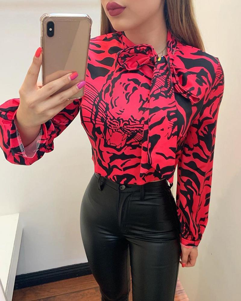 

Tied Neck Abstract Print Blouse