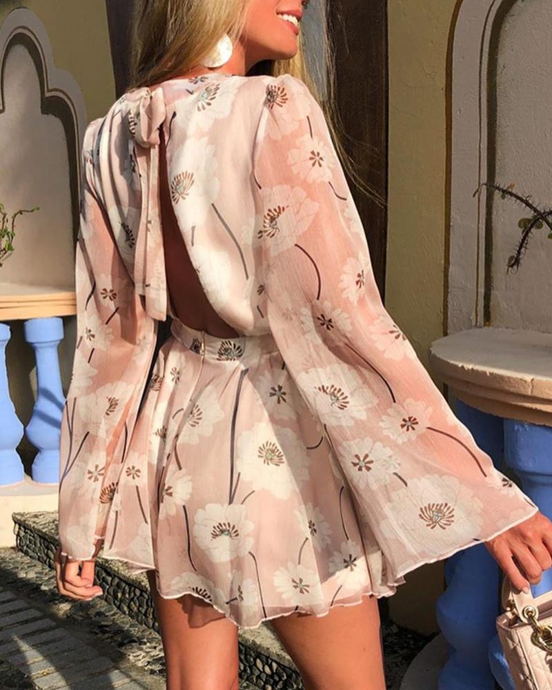 

Floral Print Tied Detail Backless Romper