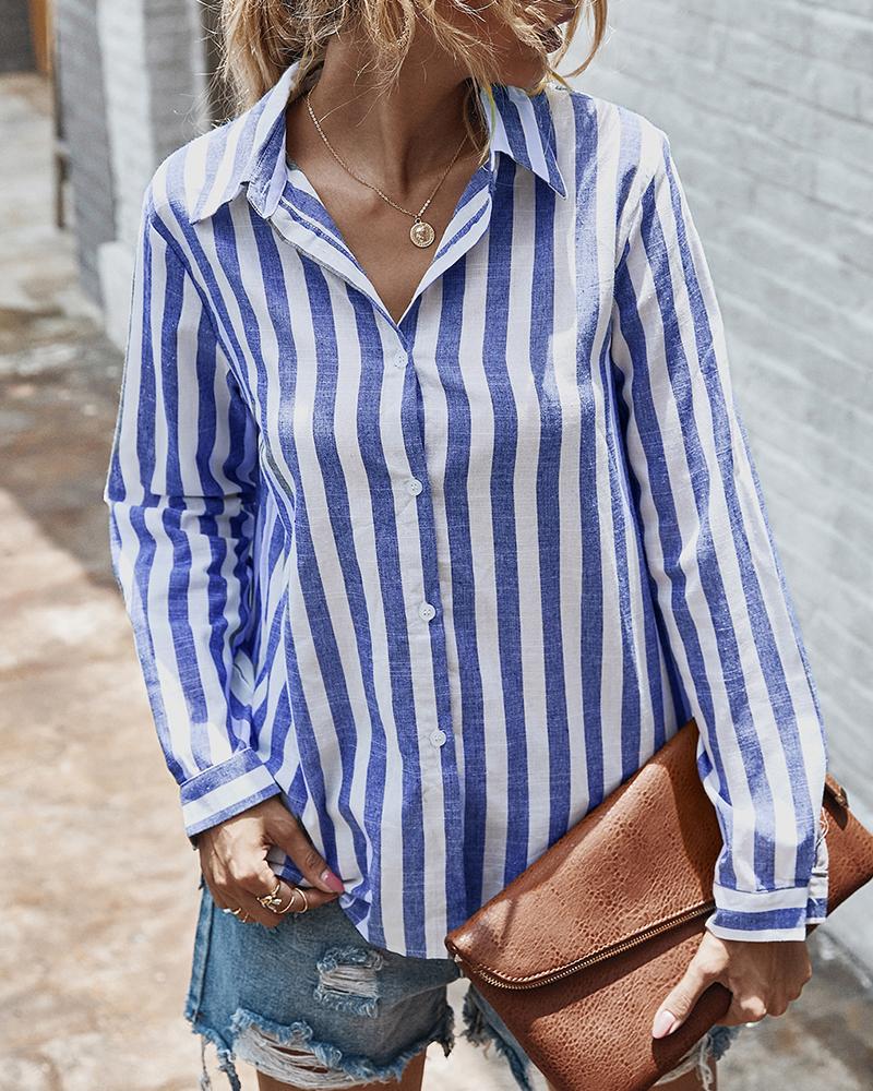

Striped Colorblock Buttoned Casual Shirt, Blue