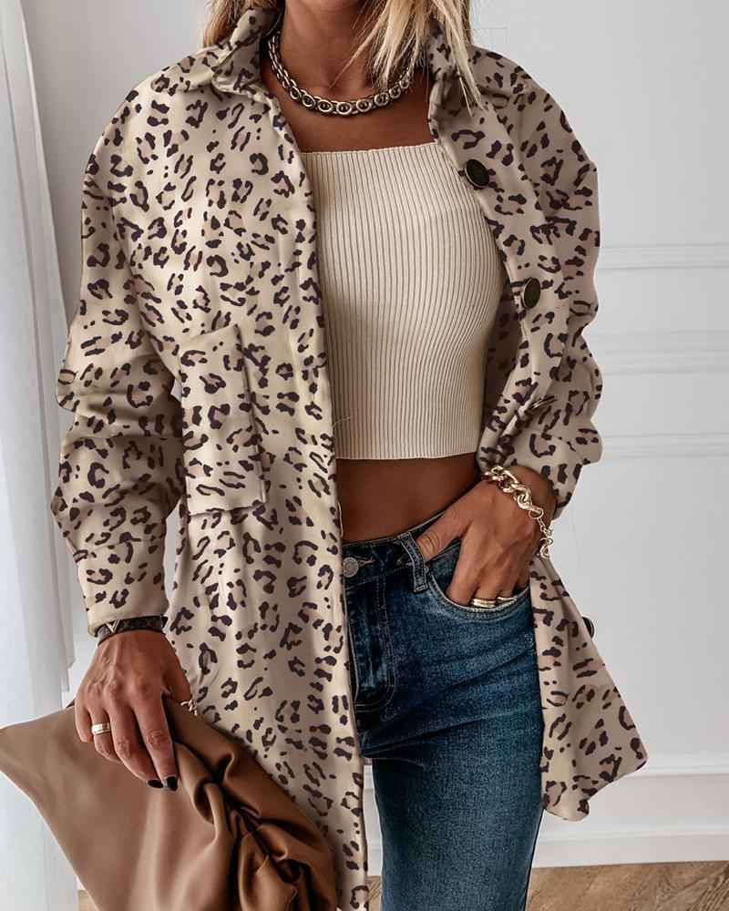 

Cheetah Print Buttoned Long Sleeve Casual Shirt, Beige