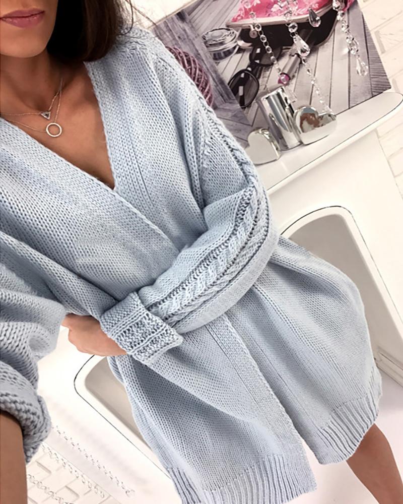

Long Sleeve Braided Pocket Design Cardigan, Blue