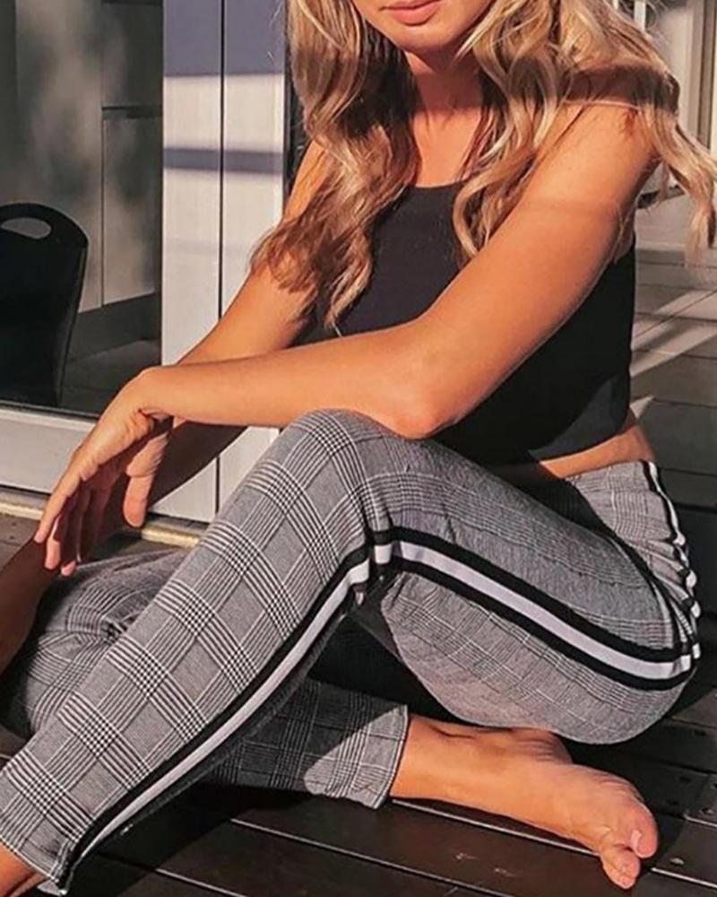 

Houndstooth Striped Casual Pants, Gray