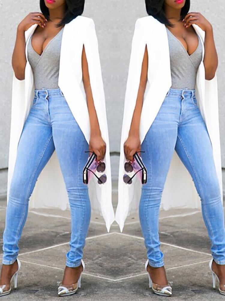 

Cape Design Long Trench Coat, White