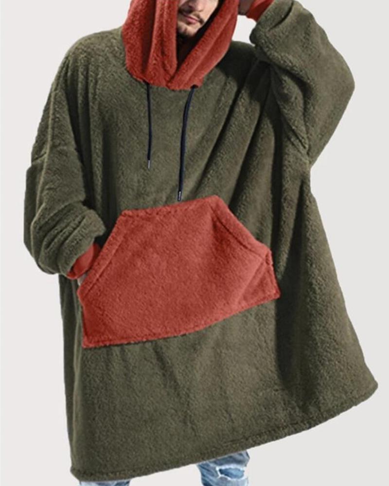 

Colorblock Long Sleeve Hoodies Sweatshirt, Green