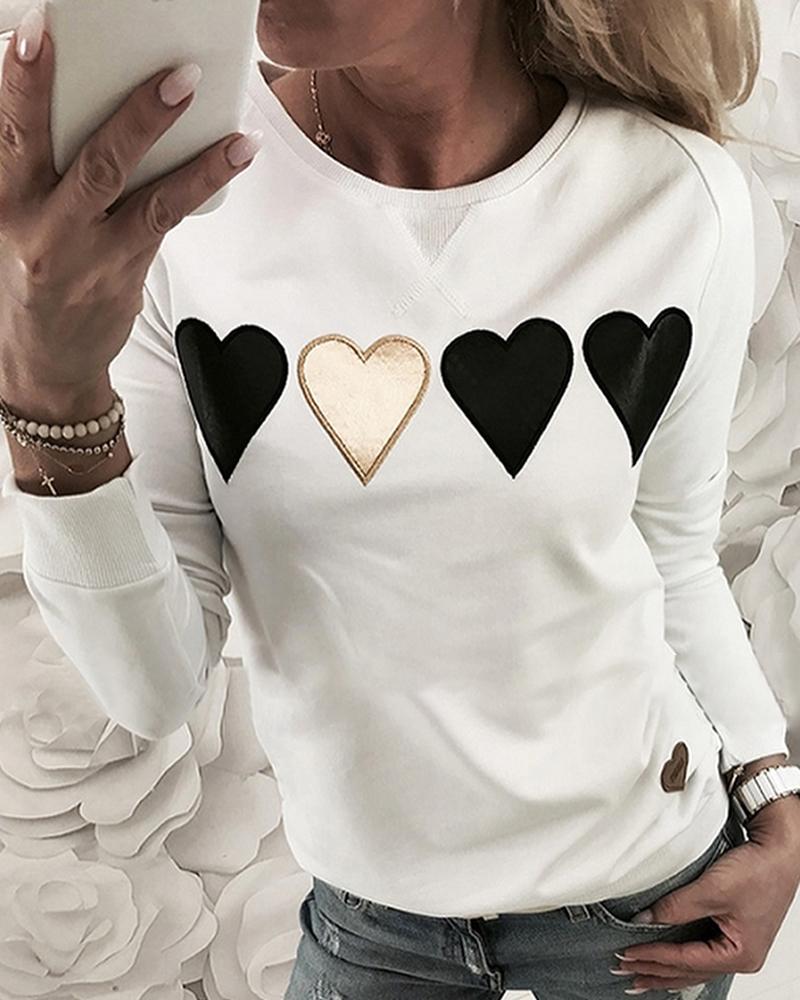

Heart Stickers Long Sleeve Casual Sweatshirt, White