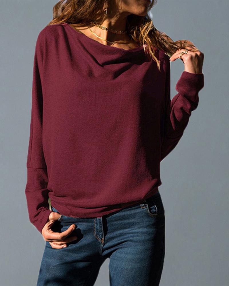 

Solid Batwing Sleeve Casual T-Shirt
