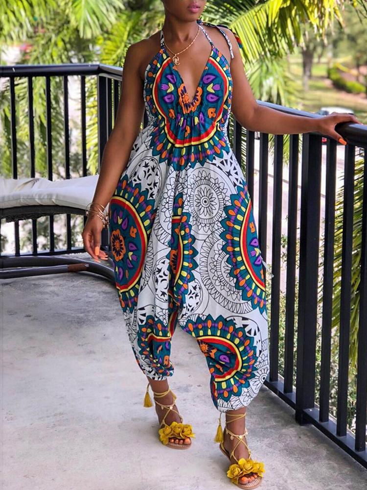 

Tribal Print Halter Casual Harem Jumpsuit