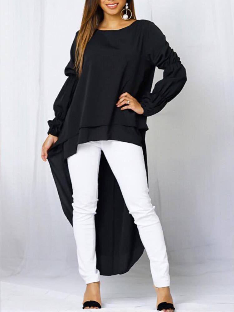 

Puff Sleeve Layered Dip Hem Top