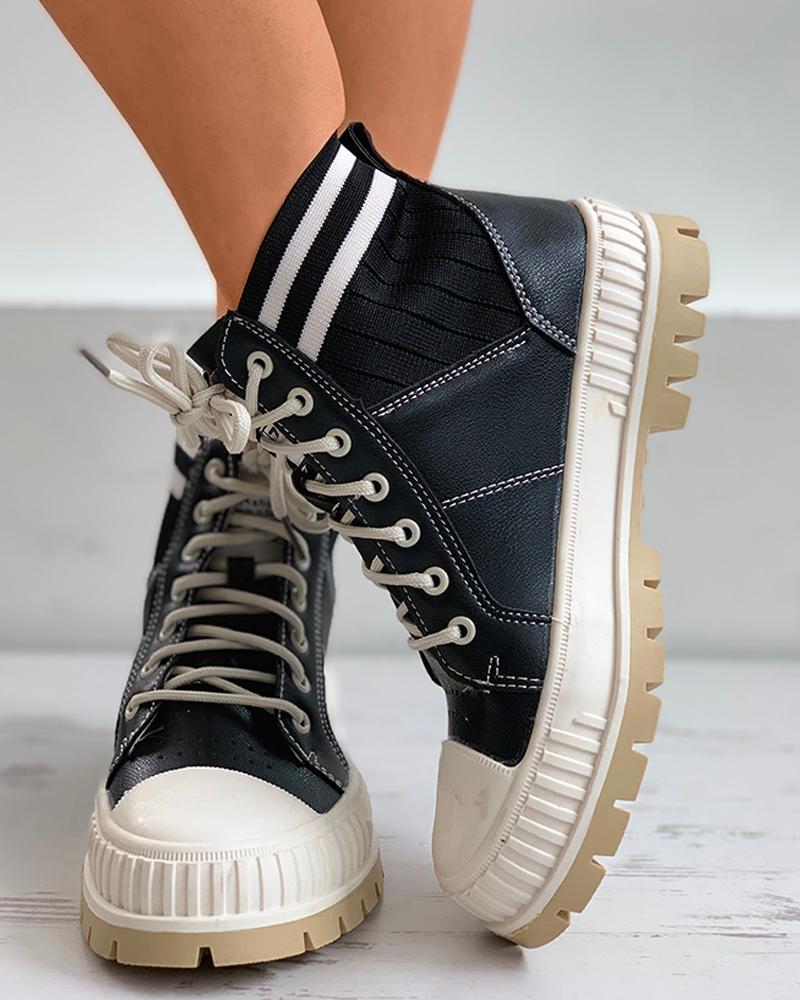 

Striped Colorblock Lace-up Sneaker, Black