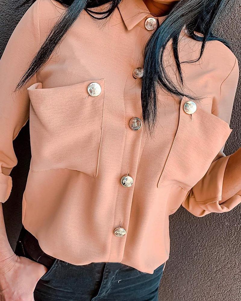 

Buttoned Design Pocket Casual Blouse, Khaki
