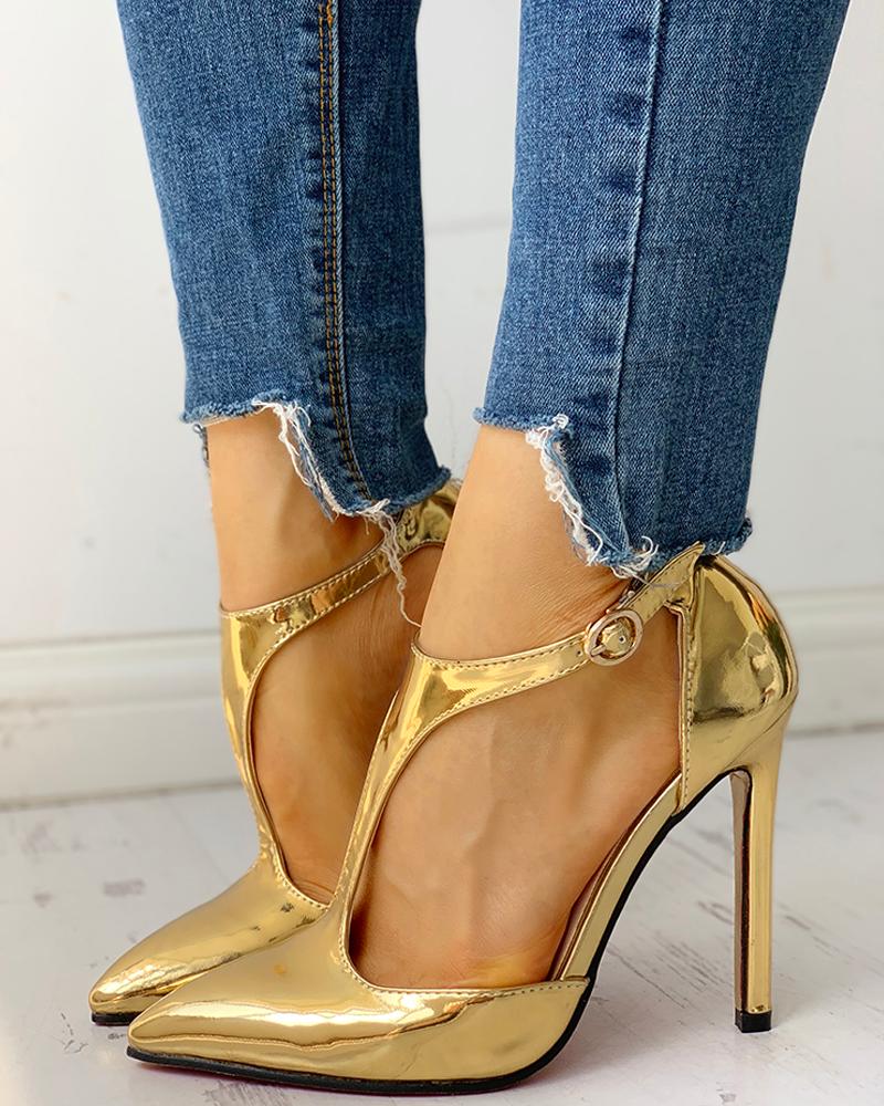 

Pointed Toe Buckled Thin Heels, Gold