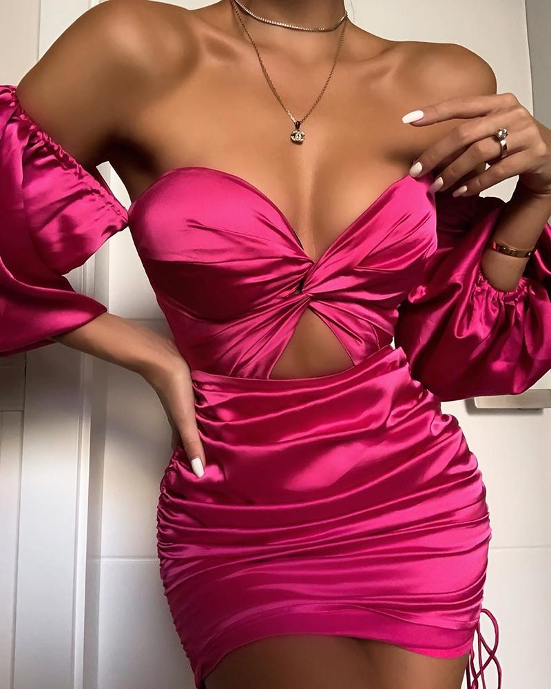 

Off Shoulder Ruched Twisted Bodycon Dress, Hot pink