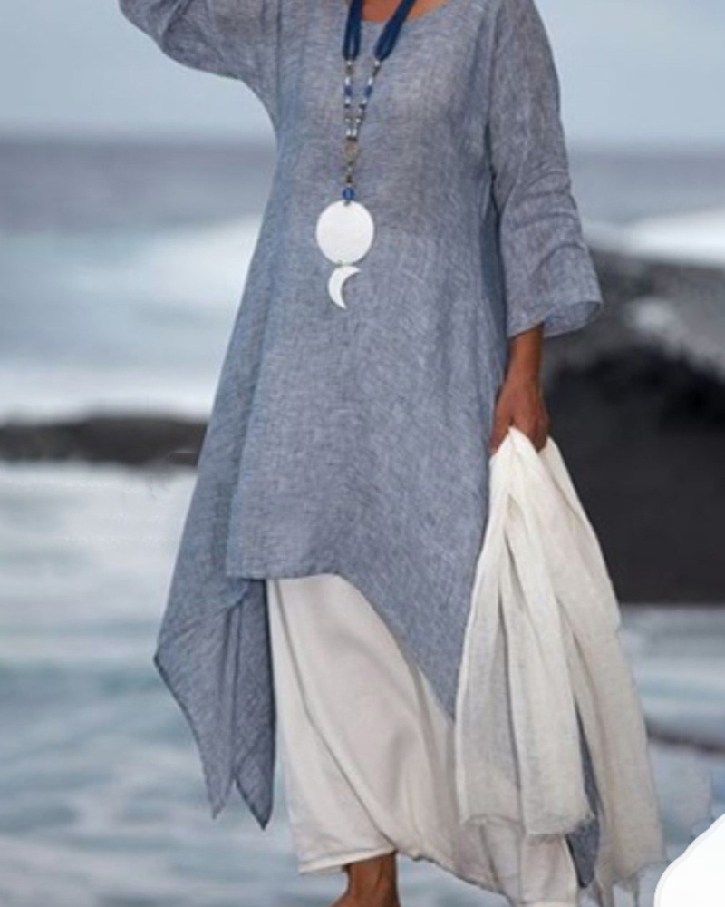 

Long Sleeve Irregular Hem Casual Dress, Gray