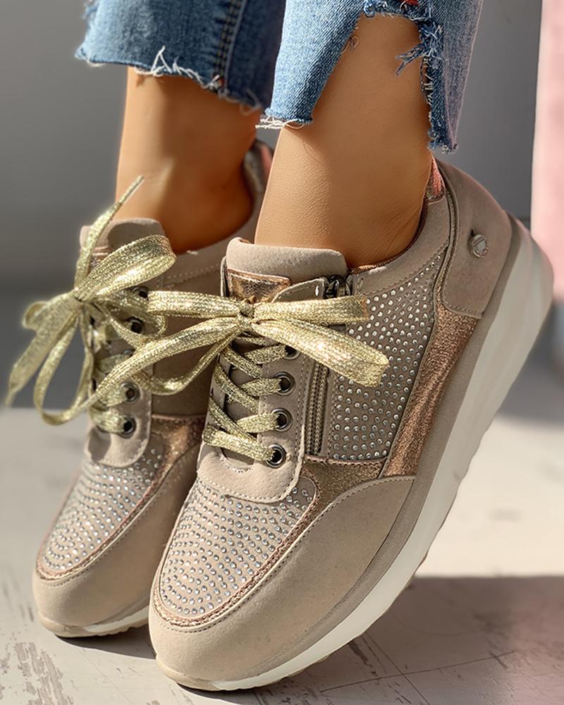 

Suede Sequins Insert Breathable Sneakers, Beige