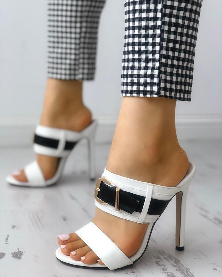 

Buckled Peep Toe Thin Heeled Sandals, White