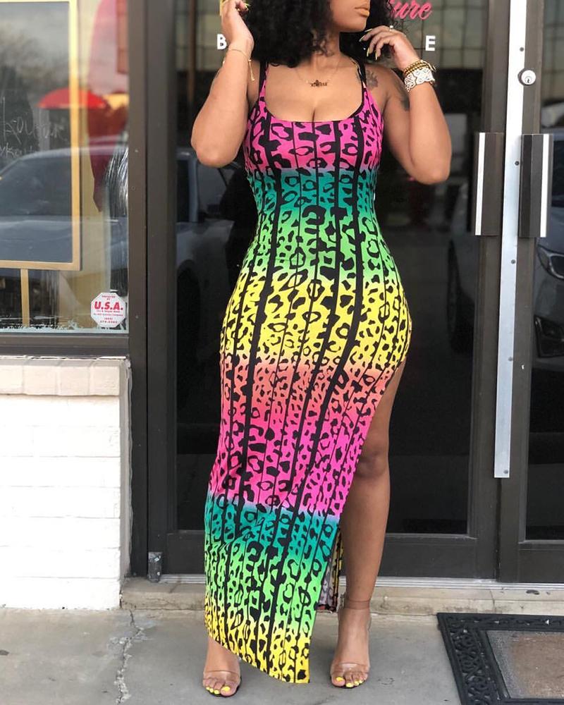 

Leopard Print High Split Maxi Dress, Multicolor