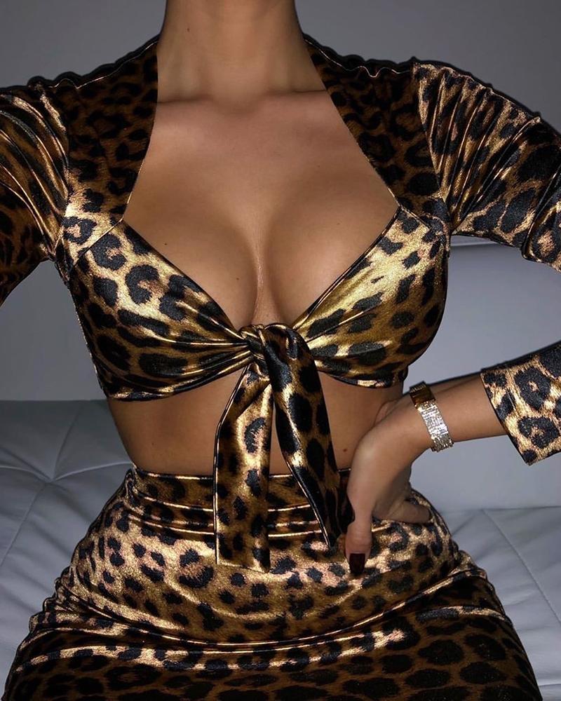 

Leopard Print Crop Top & Skirt Sets
