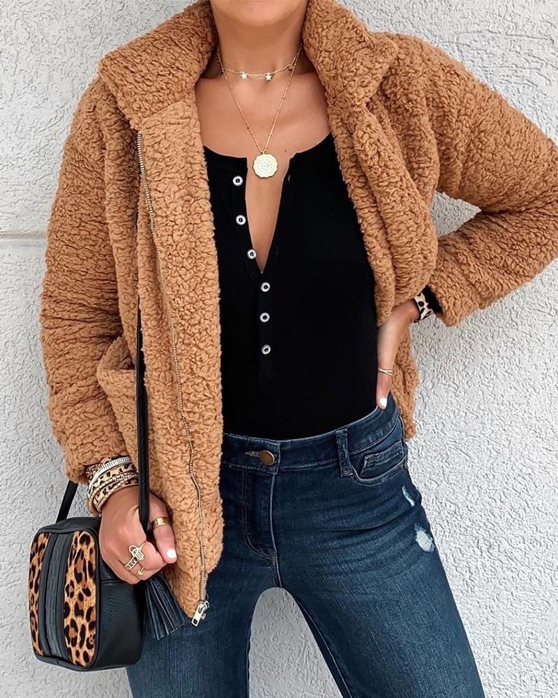 

Casual Women Fluffy Coat, Khaki
