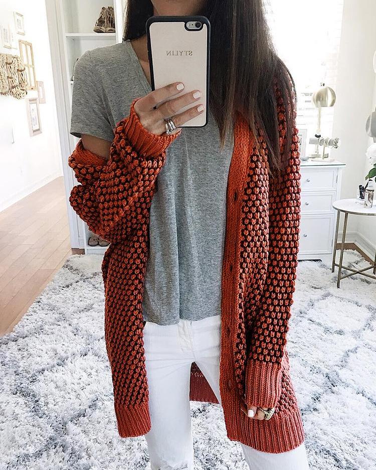 

Textured Knit Open Front Long Sleeve Cardigan