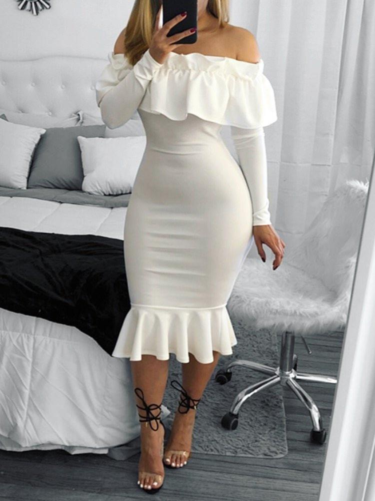 

Fashion Mermaid Frilled Layered Bodycon Dress, White