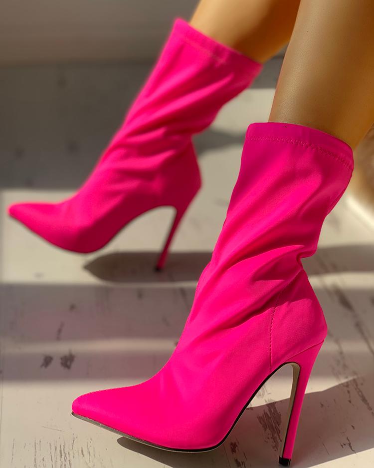 

Point Toe Thin Heeled Boots, Hot pink