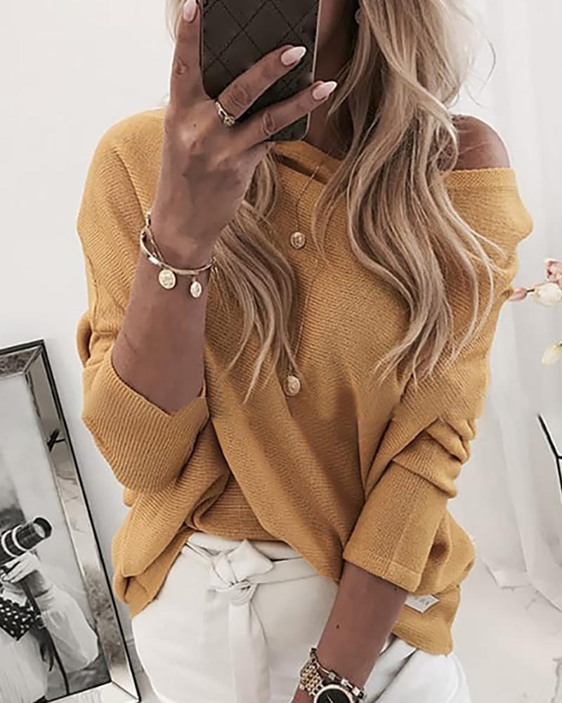 

Solid Ribbed Long Sleeve Casual Blouse
