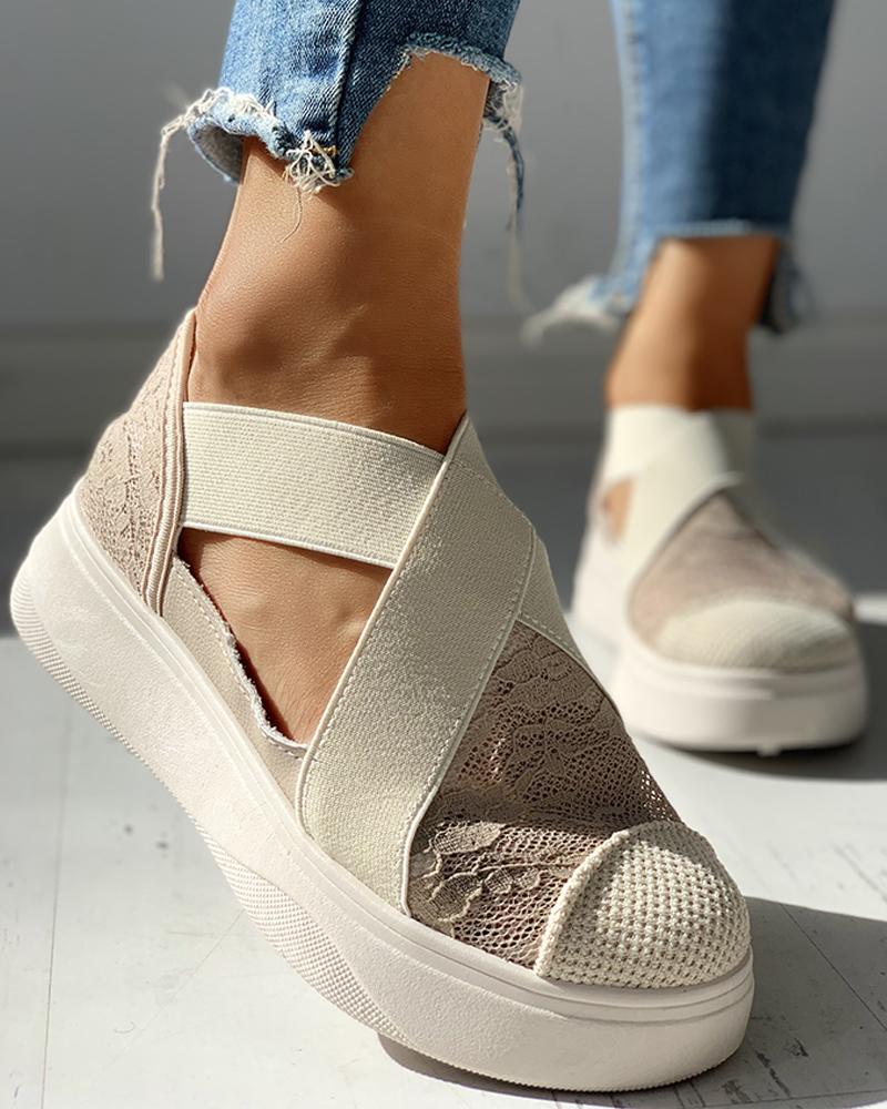 

Lace Hollow Out Casual Flat Shoes, Coffee