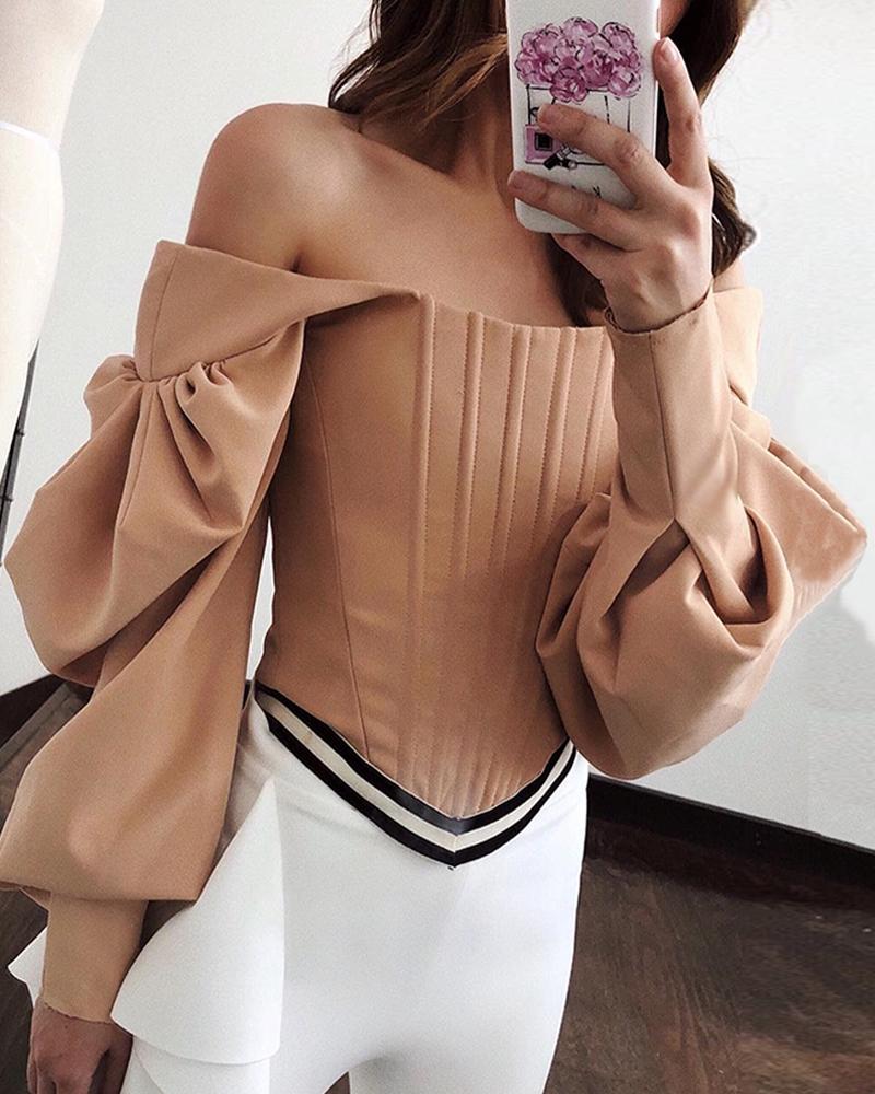 

Solid Lantern Sleeve Off Shoulder Blouse, Khaki