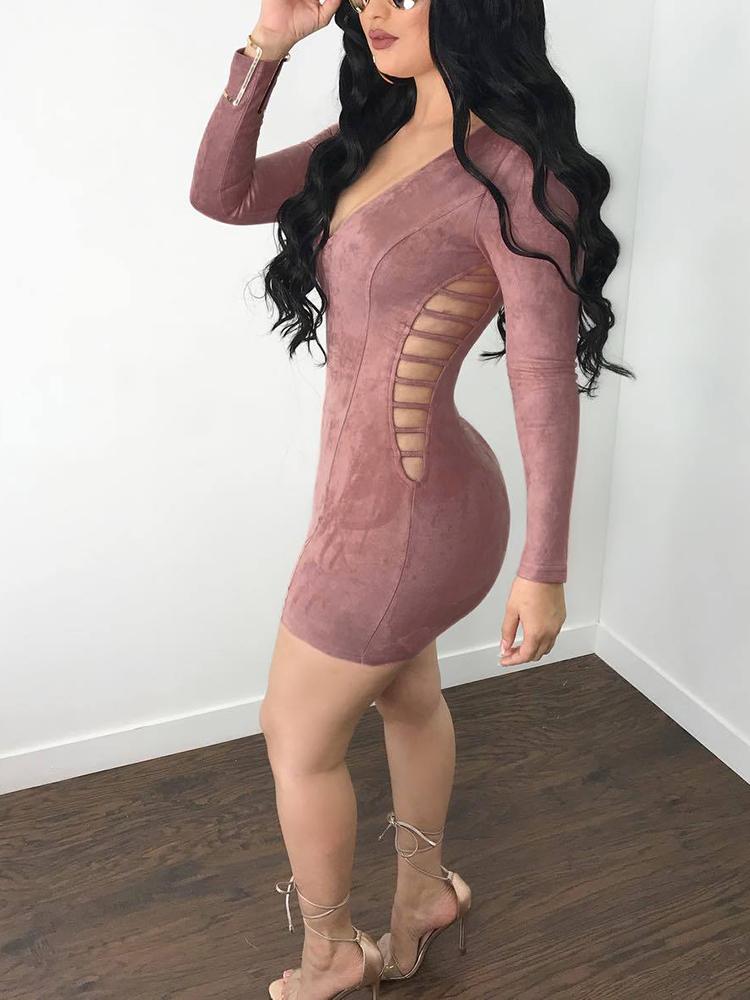 

Deep V Ladder Cutout Mini Dress, Pink