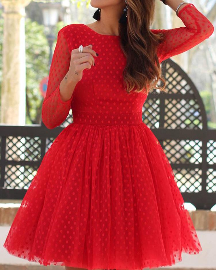 

Layered Sheer Mesh Open Back Dress, Red