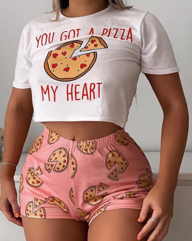 

Print Short Sleeve Top & Shorts Sets, White