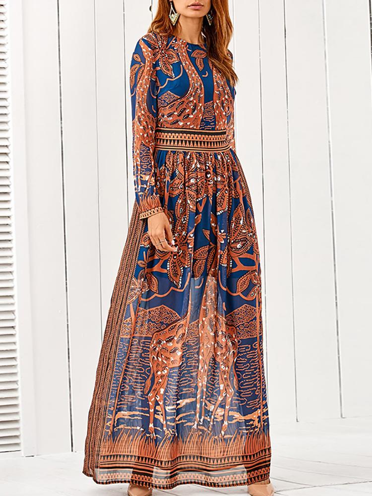 

Fashionable Women Ethnic Digital Print Maxi Dress, Orange