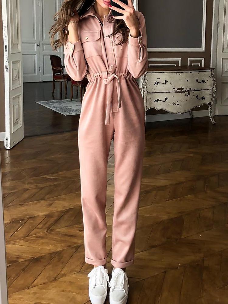 

Pocket Design Long Sleeve Drawstring Jumpsuit