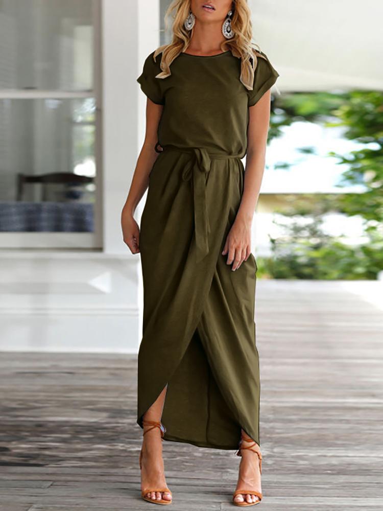 

Oversize Tied Waist Wrapped Casual Dress, Army green