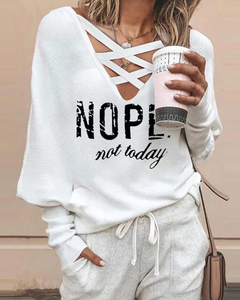 

Letter Print Crisscross Front Top, White
